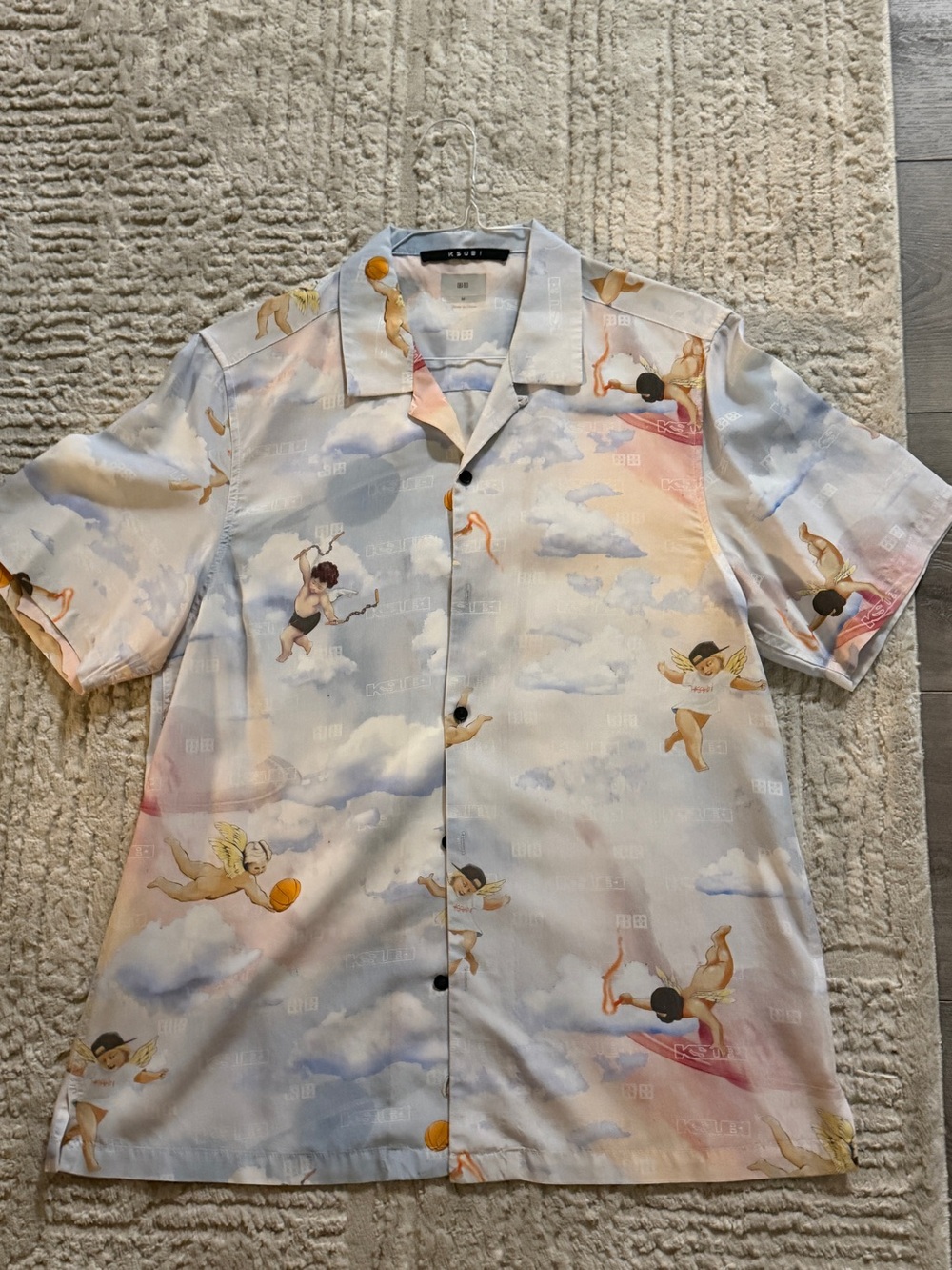 Ksubi White Pastel Angel Cloud Print Short Sleeve Shirt